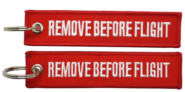 Keyholder with REMOVE BEFORE FLIGHT on both sides, red background (MegaKey KEY-RBF)